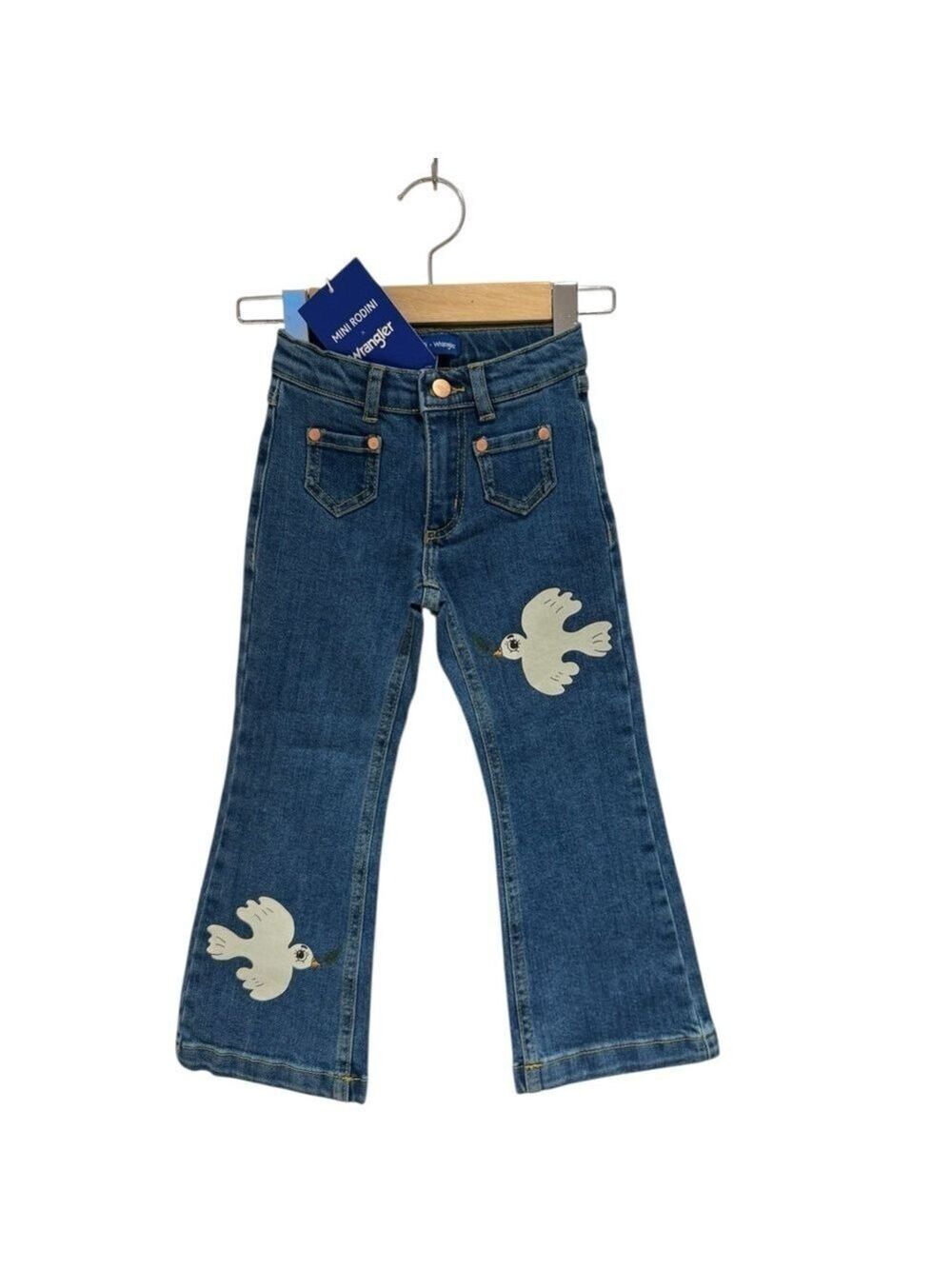 Mini Rodini X Wrangler Blue Jeans w/ Print - size 104/110 (3-5) *adjustable!